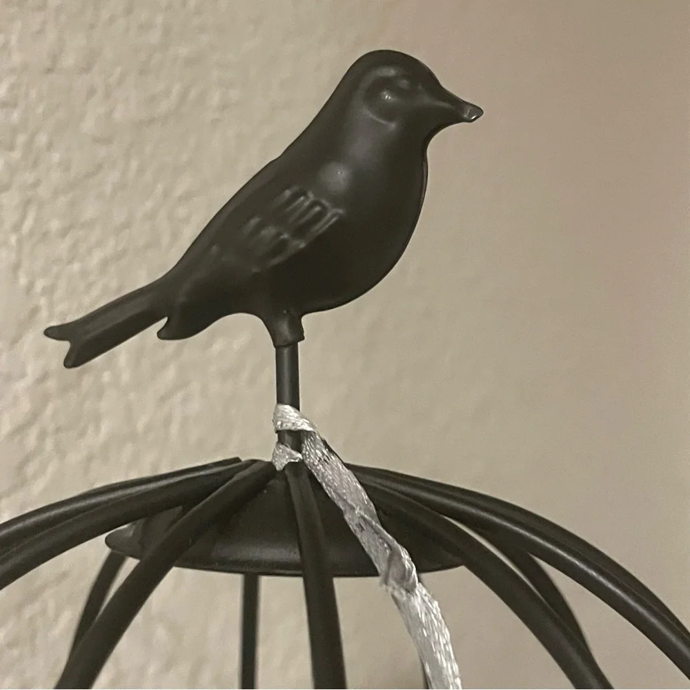 NWT Halloween Bella Lux Black Bird Cage LED Candle Holder w/Bats and Bird on Top